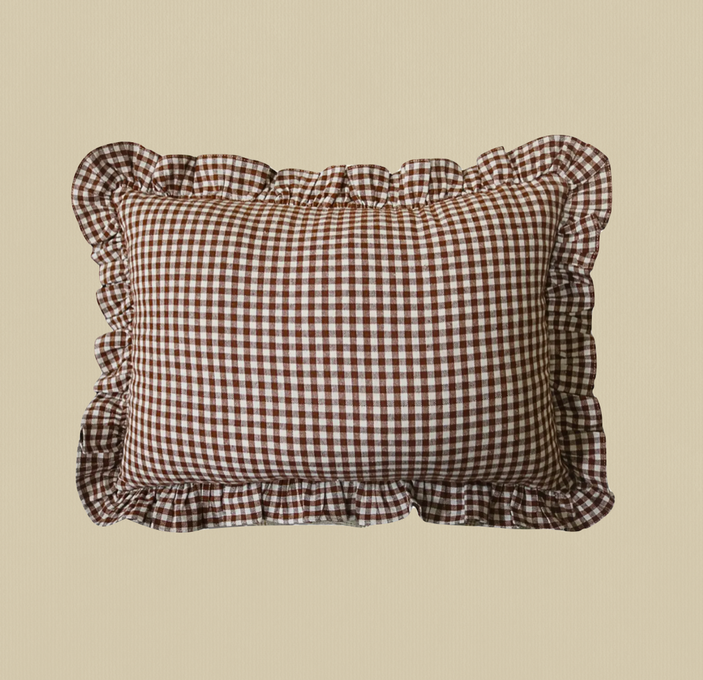 Ruffle Gingham Pillow : Brown
