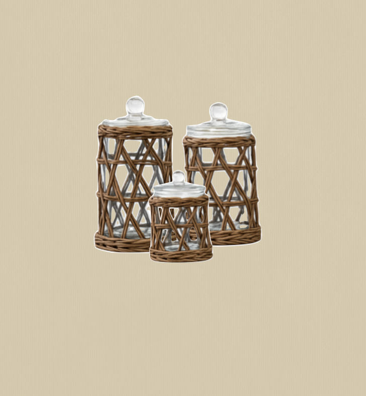 Wicker Wrapped Glass Canister Trio